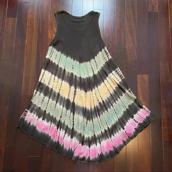 Summer Dress A-Line  Midi Length Tunic Umbrella Sundress Brown Pink Green Medium - Picture 15 of 16